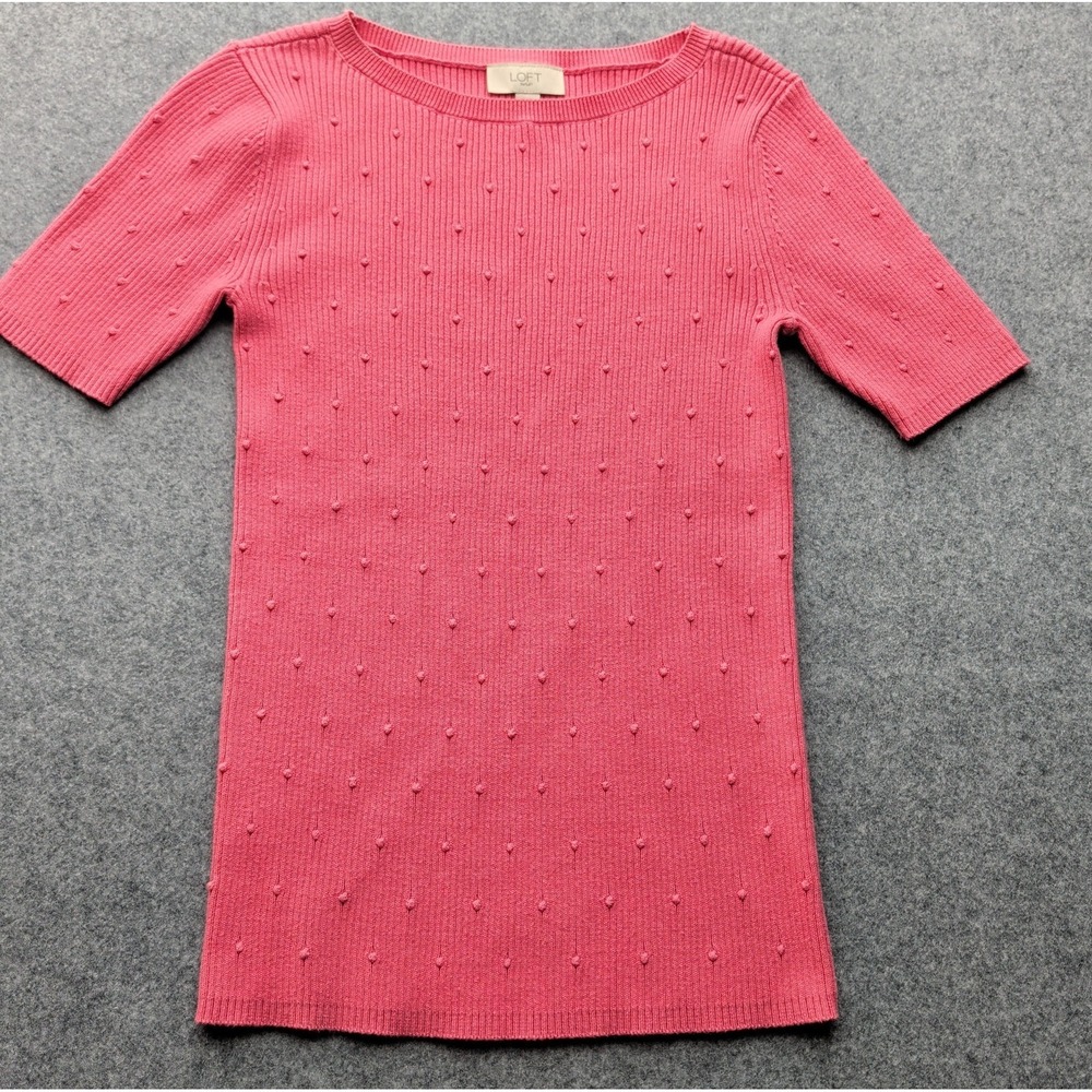 LOFT Outlet Women's Sweater Shirt Size XS Flamingo Pink Short Sleeve Textured